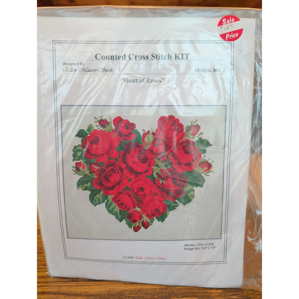 New Vintage Counted Cross Stitch Kit " Heart Of Roses" By Ellen Maurer Stroh